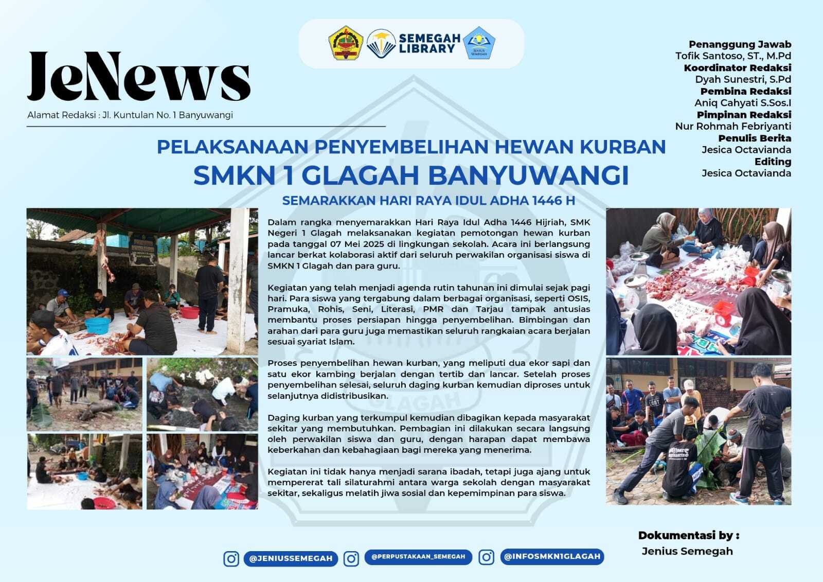 PELAKSANAAN PENYEMBELIHAN HEWAN KURBAN SMKN 1 GLAGAH BANYUWANGI 